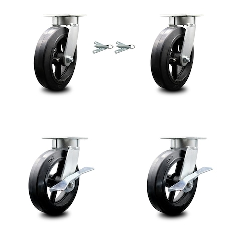 8 Inch Kingpinless Rubber On Steel Wheel Caster Swivel Locks 2 Brakes SCC, 2PK